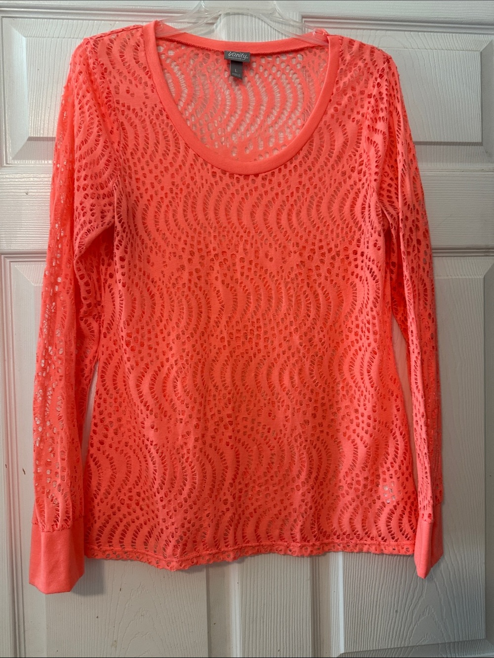Bright Coral Lace Long Sleeve Top